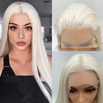 26 Inches Synthetic Lace Front Platinum Blonde Wigs Heat Resistant Fiber Replacement Wig For Women Gluless Wig