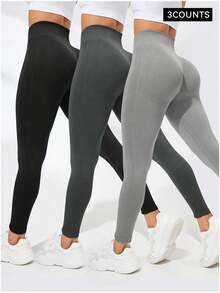 Conjunto de tres piezas de ropa deportiva de mujer para verano, pantalón largo elástico y sin costuras, pantalón de yoga de cintura alta con control del abdomen y transparencia, adecuado para fitness, correr, ciclismo, yoga, ejercicio y uso casual.