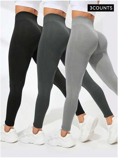 Ensemble de trois pièces pour l'entraînement d'été pour femmes. Pantalon de sport, pantalon moulant sans couture et long, pantalon de yoga taille haute anti-transparence avec contrôle du ventre. Convient pour le fitness, la course, le cyclisme, le yoga, l'exercice et le port casual.