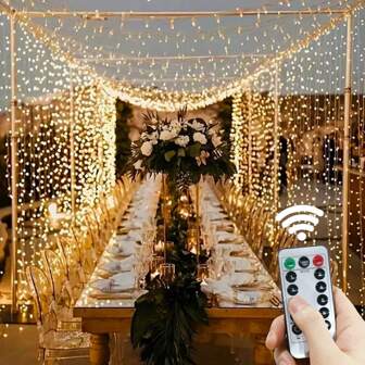 1pc Warm White USB Curtain Lights - 600 LED Window Lights String Remote Control 8 Modes, Suitable For Christmas, Indoor, Wedding, Valentine's Day And Party - Elegant Decor For Any Occasion