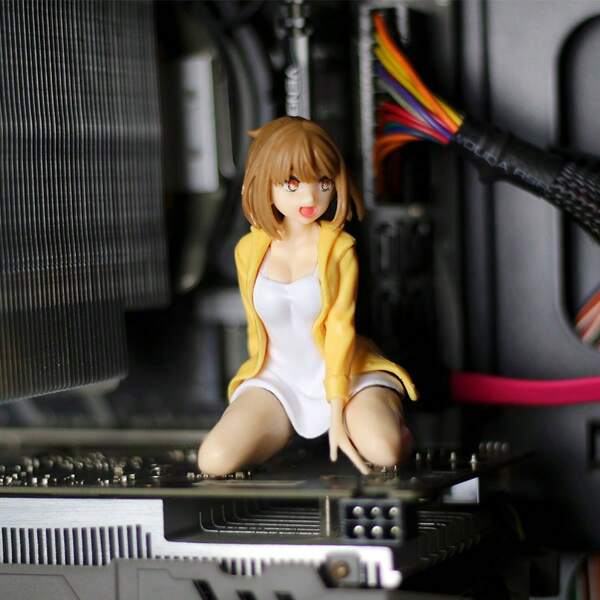 1 Stück PVC Figur, süße Schülerin in sitzender Pose PC Gehäuse Dekoration