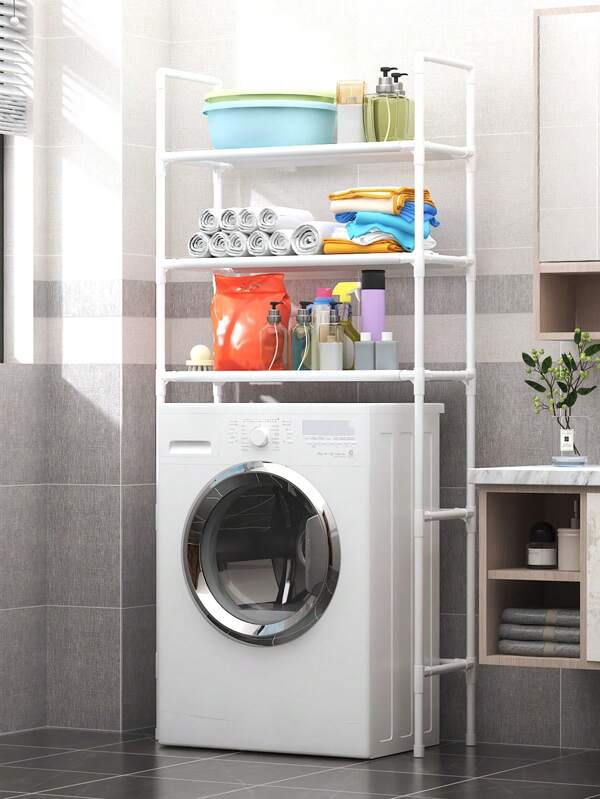 1pc No Drill Bathroom Collection Roller Storage Rack, Freestanding Washing Machine Shelf, Multifunctional Over Toilet Organizer Back To School