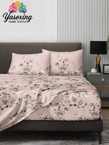 Juego de sábanas de 4 piezas con estampado de flores rosas y hojas verdes, compuesto por: 1 sábana ajustable, 1 sábana plana, 2 fundas de almohada (sin incluir el relleno). Juego de sábanas de lujo con bolsillo profundo de hasta 11,8 pulgadas para cama King, Queen, Full o Twin, suave, transpirable y antiarrugas, perfecto para un sueño reparador. Estilo de hotel de lujo, ideal como regalo para mamá, papá, amigos o para la habitación del estudiante. - Rosa - Ver 5