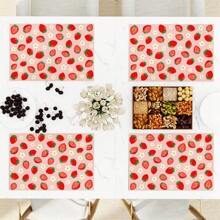 1/4/6 30x45cm Summer Strawberry Printed Linen Placemats, Durable Polyester Kitchen Placemats Suitable For Indoor/Outdoor Parties, Strawberry Themed Decoration, Machine Washable, Suitable For Table Decoration And Restaurant Decoration, Strawberry Themed Tableware, Can Be Used As Gifts.
