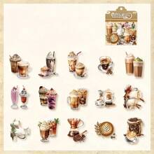 Vintage Style Coffee-Theme Sticker Pack, Transparent PET Stickers For Planner, Scrapbook Decoration, Diary Journal, Coffee Beverages