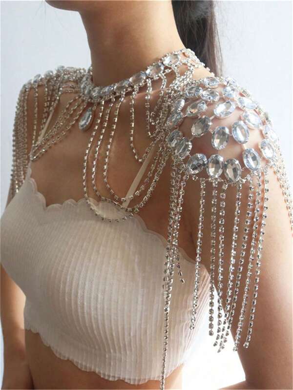 Fashionable Party & Sexy Tassel Oval Crystal Body Chain, Jewelry Accessory For Bikini, Beach, Party