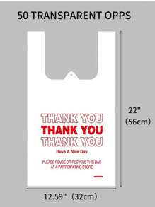 50PCS/100PCS Thicker Thank You T-Shirt Plastic Bags For Commercial Use, Vest Backpacks, Food, Gifts, Grocery, Shopping, Restaurants, Convenience Stores