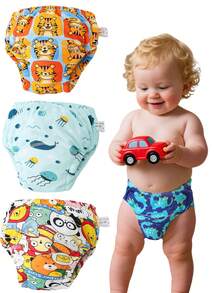 Set de 3 piezas de pantis de entrenamiento para ir al baño para bebés, calzoncillos lavables a prueba de fugas con estampados lindos, unisex para niños y niñas pequeños - Multicolor - Ver 1