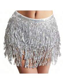 Fuste cu ciucuri și paiete cu sclipici pentru dansul din buric, fuste la modă cu curea pentru dansul din buric