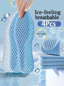 4pcs Cooling Insoles For Summer - Ice-Feeling, Breathable, Sweat-Absorbing, Shock-Absorbing Comfort For Sports & Casual Shoes, Men's & Women's Insoles, Sweatabsorbing Material