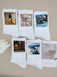 5pairs Italian Brainrot Theme Novelty Socks, Tungtung Tung Sahur Thin Comfortable And Breathable Mid Socks Funny Socks