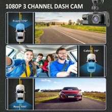 1 Stück, Dashcam vorne und hinten und innen, 3-Linsen Dashcam für Autos, 1080P Full HD DVR Auto Armaturenbrett Kamera mit Schlaufenaufnahme, Blackbox, Auto Kamera, Auto Fahraufzeichnung, 2 Zoll Display, SD-Karte nicht enthalten