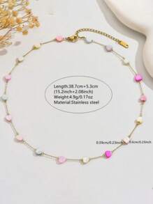 1pc Cute Heart Shaped Stainless Steel Beaded Necklace, Suitable For Date Wear Or As Valentine's Day Gift For Lover
