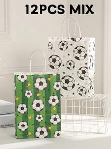 24/16/12/10/8/18 piezas/Set Bolsas de regalo con patrón de fútbol blanco y verde de 21*15*8cm, adecuadas para partidos de fútbol, fiestas de cumpleaños familiares, reuniones y decoración de envoltorios de regalo - Multicolor - Ver 12