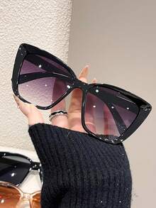 4pcs/Set Oversized Cat Eye Plastic Women's Multi-Color Y2K Classic Portable Runway Basic Casual Glasses Combo, Suitable For Street Photography, Travel, Fashion Accessory - 4pcs Gray Double Tea Purple Pink Purple Gray Combination - View 3