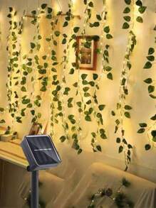 1 pieza Guirnalda de Luces Solares con Hiedra, 20/50/100 luces LED de hada para jardín, 10m/5m/1m Luces de cuerda de vid artificial de hiedra para exterior para boda, fiesta, decoración de pared, hotel, cumpleaños, alimentadas por energía solar