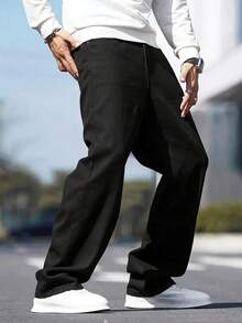 Men's Fashionable Retro Loose Wide-Leg Jeans - Black - View 4