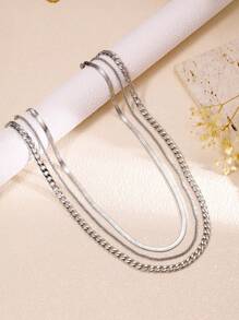 3pcs/Set Stainless Steel Color-Retaining Durable NK Chain + Broccoli Chain + Blade Chain, For Daily Wear In Multiple Layers, Unisex