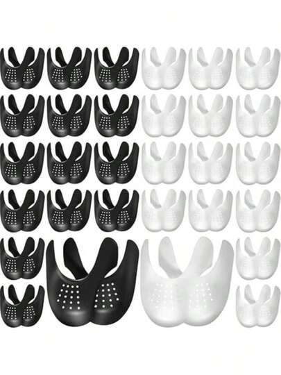 16pcs/Set Black Shoe Crease Protectors Anti-Wrinkle - Toe Box Shields For Sneakers/Casual/Sports Shoes | Men's 7-12 & Women's 5-8 | Prevents Footwear Creasing