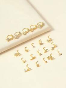 20Pcs 20G Dangle Nose Ring L Shaped Dangling Nose Stud For Women Stainless Steel Nose Ring Studs CZ Flower Dangle Nose Rings Hoops Nose Piercing Jewelry