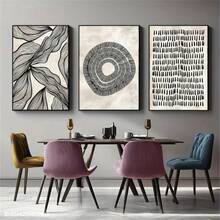 1 pieza/3 piezas Arte de pared abstracto minimalista con líneas, decoración moderna con formas geométricas en negro y beige, lienzos impresos como cuadros de moda para decoración de sala de estar, dormitorio, oficina en casa o dormitorio, diseño de fondo de pared. Marco opcional. - Multicolor - Ver 5