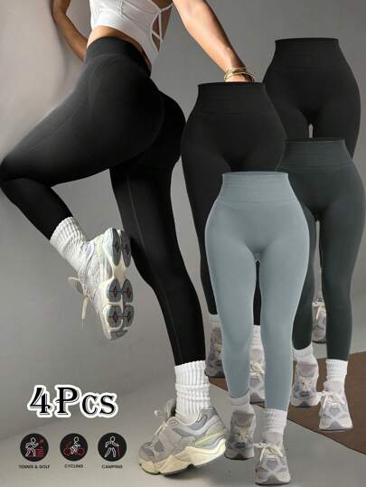 4-Piece Set Of Women's Outdoor Leggings Autumn Clothing, Women's Sports Lycra, Black Leggings, Women's Leggings, Women's Luminous