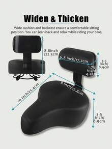 GLDYTIMES Oversized Electric Scooter Saddle With Backrest - Comfortable Wide Bike Seat Cushion Replacement, Extra Wide Bicycle Seat Wing Ergonomic Design, Shock Absorbing, Waterproof, Universal - Black - View 2