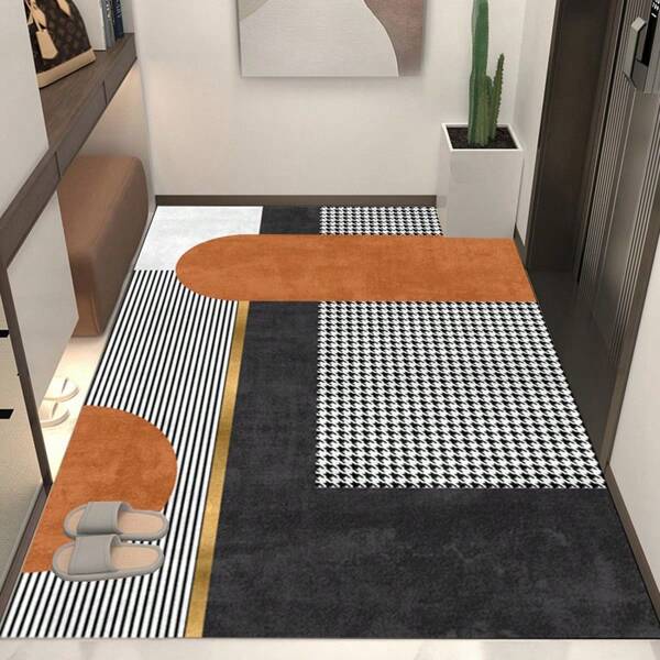 1pc Large-Size Entrance Doormat, Made Of Soft Velvet Material, Simple Geometric Pattern Printed, Comfortable Decompression, Wear-Resistant, Dirt-Resistant, Anti-Slip Floor Mat, Beautiful Furniture Decor Gift