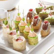 100pcs/Pack White 12cm Finger Food Picks, Fruit Skewers, 4.7 Inch Sandwich Fruit Cocktail Bamboo Toothpicks, Party Appetizer Supplies, Birthday Wedding Party Decorations, Clubs, Fruits, Cupcakes, Burgers, Snacks, Pies - White - View 6