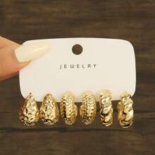 3 To 9 Pairs Fashion Simple Stylish Gold-Color CCB Material Multi-Texture Design Earring Set For Women, Versatile Accessory Suitable For Festivals, Gifts For Best Friends, All Season Wear