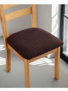 1pc Chair Seat Cover, Jacquard Dining Chair Slipcover, Suitable For Office, Dining Room, Kitchen Chairs, Protect Seat Cushion - Coffee Brown - View 5