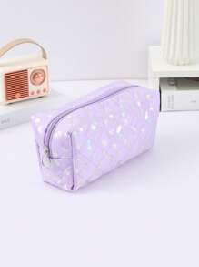 1pc Glossy Heart Pattern Pencil Case, Spacious Space Design Waterproof Material Stationery Storage Bag, Daily Necessities And School Supplies Storage Bag, Fashion School Supplies