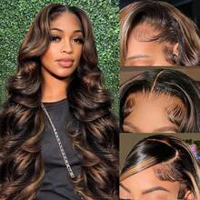 GK P1B/30 Brown Ombre Highlights Body Wave Wig Transparent 13x4 Lace Front, 200% Density, Pre-Plucked Human Hair With Baby Hair Perfect For Daily Fashion Looks - SP1B/30 - View 2