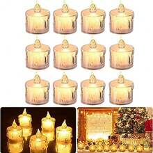 12/24pcs Crystal Decorative Flameless LED Candles, Battery Operated Realistic Tea Light Candles, Christmas Table Wedding Party Decoration, Switch Control, Batteries Included, Proposal Wedding Birthday Home Decor Electronic Candle Lights - Tears - View 13