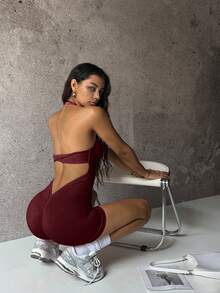 粉色性感交叉背部瑜伽连体裤 - 轻盈四向弹力健身连体裤，经济实惠的运动服，提供欧盟/中东/加拿大尺码（含关税 + 免运费）