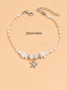 1pc Beach Vacation Style Random Shape Beaded Starfish Pendant Anklet For Women - White - View 3