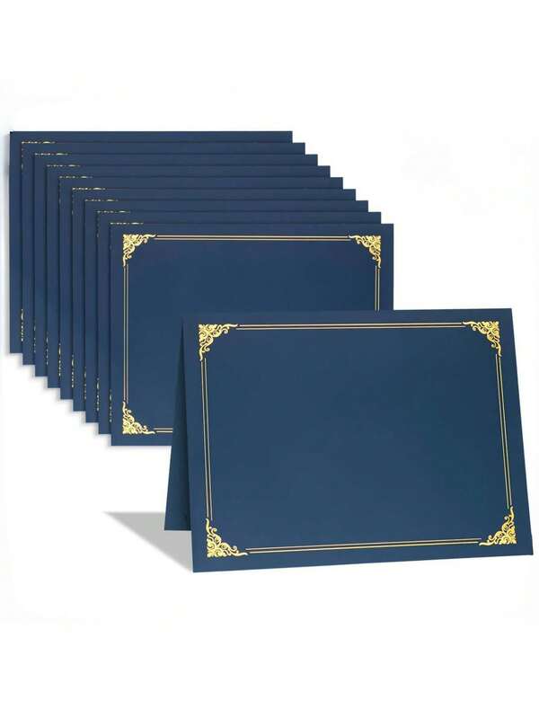 1pc/6pcs/10pcs/20pcs/40pcsCertificate Folder, Navy Blue Certificate Cover, Certificate Folder, Certificate File Folder With Gold Foil Border, Letter Size 21.59 Cm X 27.94 Cm, Certificate, Certificate, Document, Award Case