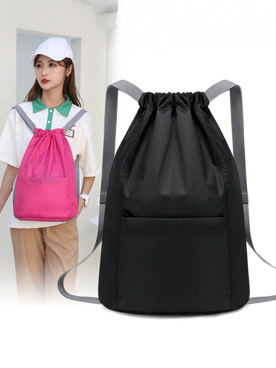 Unisex Lightweight Adjustable Backpack, Outdoor Hiking Basketball Backpack, Student Backpack - Black - View 1