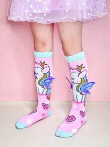 1 Pair Of Colorful Angel Unicorn Kids Socks, Unicorn Knee Socks With Wing Decor, Suitable For Girls' Daily Outfits And Gifts