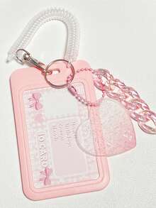 1 件纯色卡套带钥匙扣，创意便携式徽章夹，适合在校学生、办公室工作人员，爱心云朵渐变古卡钥匙扣公交卡学生证套装（不含贴纸），可容纳身份证、名人卡