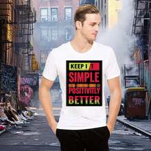 Unisex Cotton T - Shirt Set With "KEEP IT SIMPLE POSITIVITLY BETTER" In Black - Red - Yellow Color - Matching, Conveying Positive Life Attitude - White - View 1
