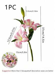 3 Stücke Lilien, künstliche Blumen, Kunstblumen, Dekoration für Schlafzimmer, Wohnzimmer, Kommode, Kunstblumen, Innendekoration, Kunstblumen, Taglilien, Rosa/Blau/Weiß
