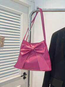 Fashion New Bucket Pink Shoulder Bag, Bow Decor, Shoulder Handbag, Tote Bag, Solid Color, For Women, Suitable For Spring/Summer - Hot Pink - View 8
