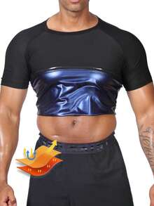 Sauna Shirt For Men Sweat Suit Compression T-Shirt Weight Loss Body Shaper Shirts For Workout Sports - 黑色 - 查看 2