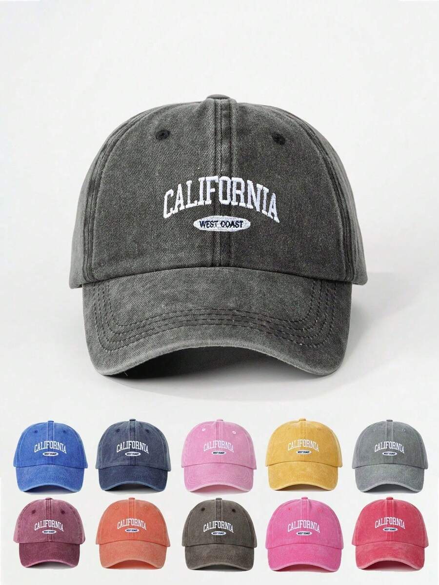 1 件刺绣“加州甜蜜海岸”水洗棒球帽，可调节户外防晒休闲帽，适合春季、秋季、旅行、海滩、男孩、Y2K 风格