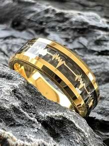 Bague en fibre de carbone noire électrocardiogramme en acier inoxydable, bague ECG dorée pour la déclaration d'amour, alliance de mariage pour hommes et femmes