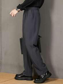 Pantalones casuales de negocios de unicolor, rectos y de corte holgado para hombre