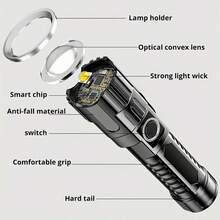 1pc Portable Outdoor Mini LED Multifunctional Zoom Rechargeable Bright Adjustable Flashlight - Black - View 2