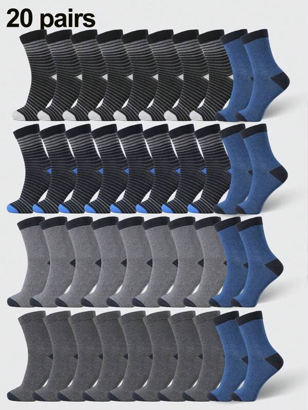 20/10/5 pares de calcetines tipo tripulación con rayas cómodas para hombres, de tela transpirable y elástica para uso diario