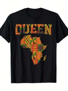 African Queen Art For Women Girls Kente Cloth African Print T-Shirt-220g 100% Cotton - 黑色 - 查看 2